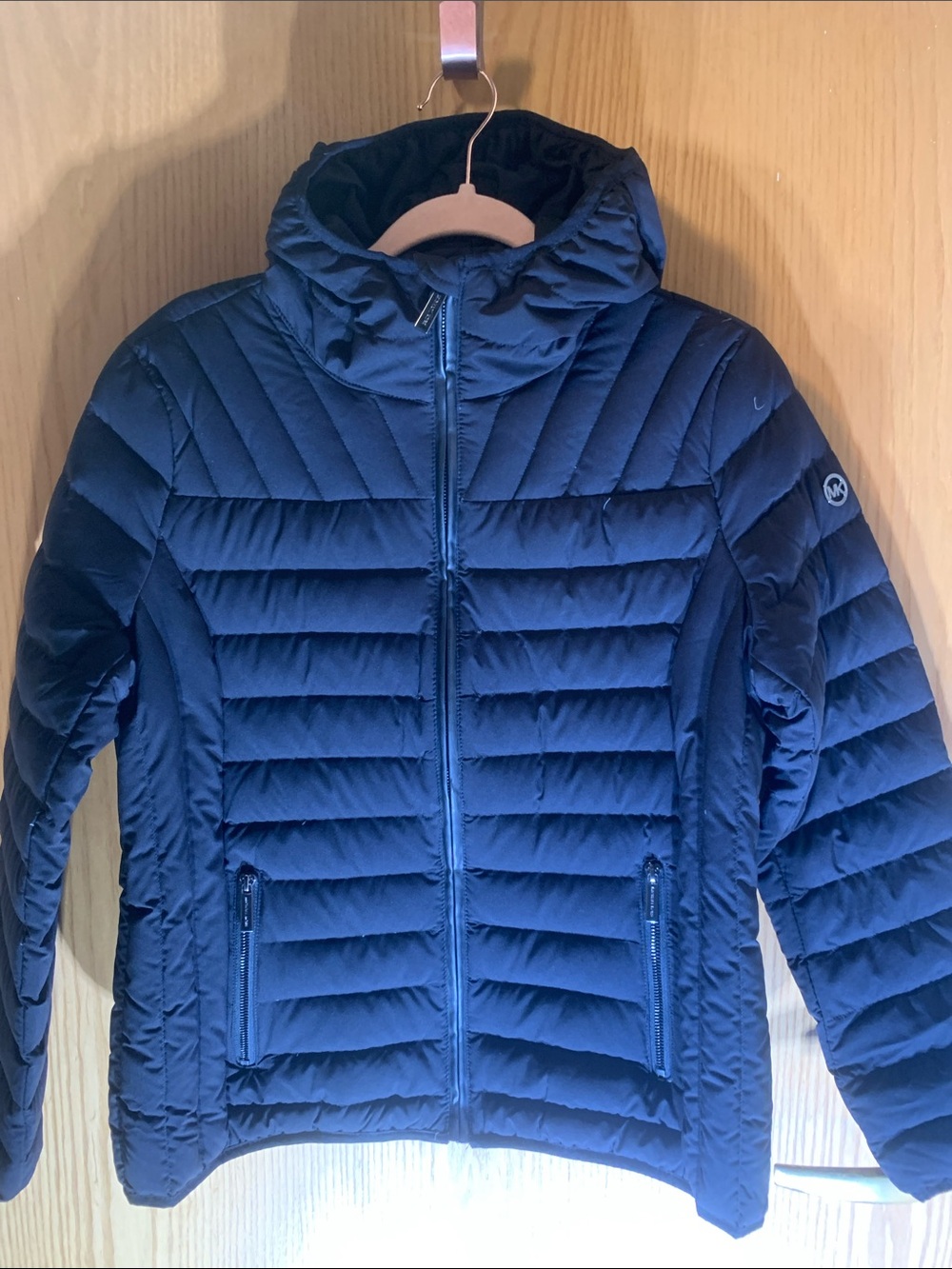 Michael Kors Ultra Light Weight Down Fill  Hooded Puffer Jacket - Black- Size M